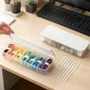 Cable Organizer Box with 7 Wire Ties, 2 Pack Desktop Cord Management Storage Case with Lid, 7 Compartments for Chargers Cables for Office Home Desk Accessories Cords (White)