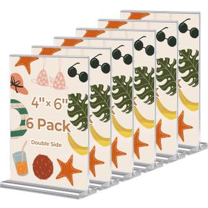 6 Pack Acrylic Sign Holder 4 x 6, Double-Sided Clear Sign Holder Plastic Stands for Display, T Shape Acrylic Table Sign Stands for Office Store Restaurants Wedding Party Decoration