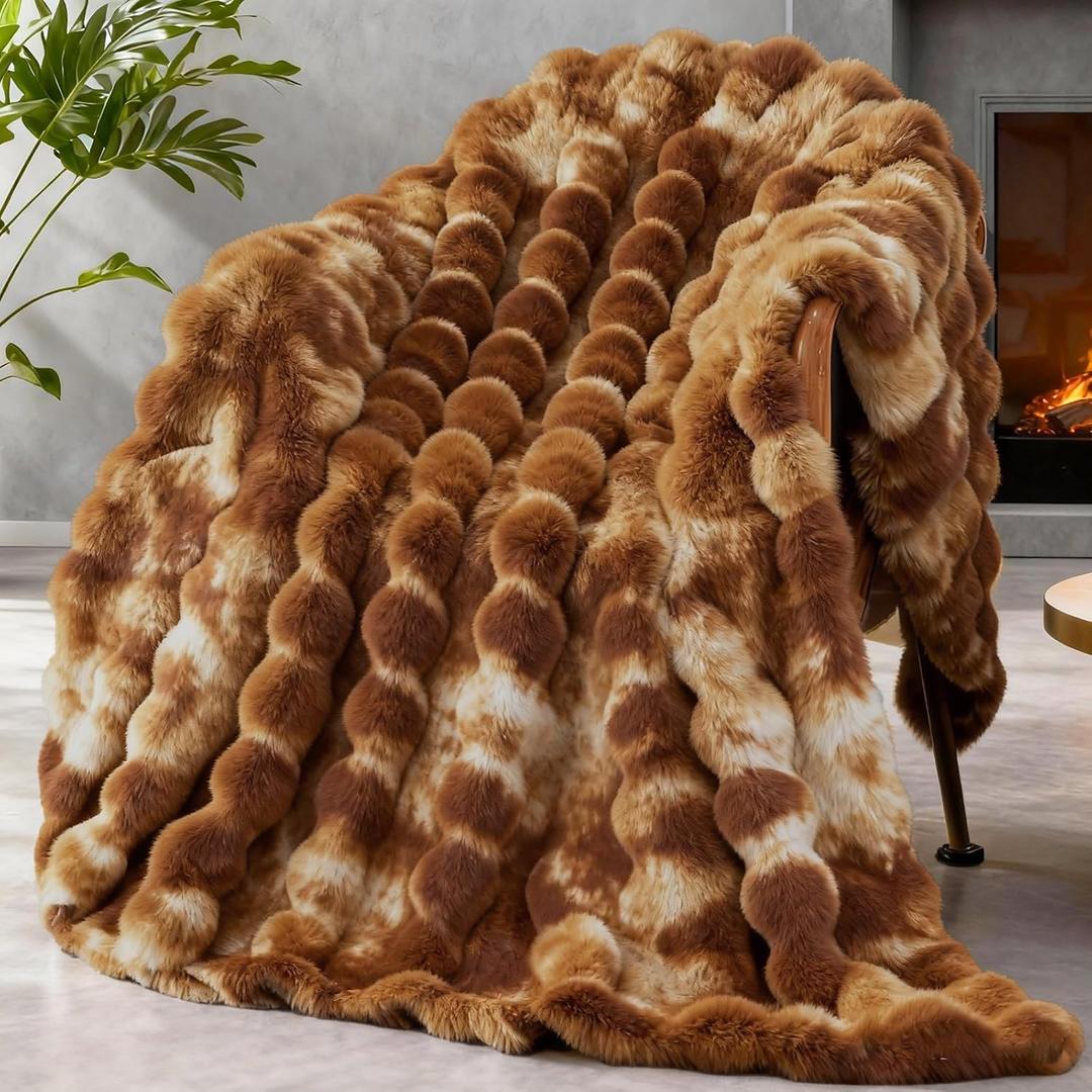 Faux Fur Throw Blanket for Couch, 1000 GSM Cozy Fuzzy Fluffy Soft Plush Thick Bubble Sherpa Blanket for Sofa Bedroom Living Room, Mothers Day Birthday Gifts for Women Home Decor
