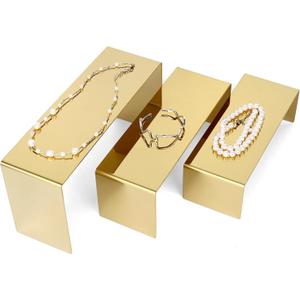 QWORK Gold Purse Display Stand Set of 3 - Stainless Steel Perfume Countertop Risers, Versatile Use for Jewelry, Shoes, and Handbags, Easy Setup, Jewelry Display Riser, Handbag Shoe Jewelry Holder QWORK Gold Purse Display Stand Set of 3 - Stainless Steel Perfume Countertop Risers, Versatile Use for Jewelry, Shoes, and Handbags, Easy Setup, Jewelry Display Riser, Handbag Shoe Jewelry Holder