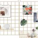 Grid Wire Board,for Memo Picture Panel Wall Decoration for Room Office Mat Photo Hanging Art Display Frames Desk Storage Organizer,17.3" x 11.8"(2Pack) (Gold)