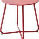 Patio Small Side Table Waterproof Round Metal Steel Weather Resistant Portable Outdoor and Indoor End Table for Garden Balcony Yard, Red