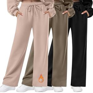 Oakgarden 3 Pack Womens Fleece Lined Sweatpants Straight Leg Thermal Baggy Lounge Pants Elastic Waist Joggers with Pockets(Black, Mocha, Apricot,Medium)