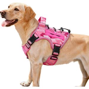 Heavy-Duty Tactical Dog Harness for Dogs, No Pull Adjustable Reflective Pet Vest with Molle System, K9 Military-Grade Control for Service Training, Outdoor & 10+ Breeds, Pink Camo, Medium