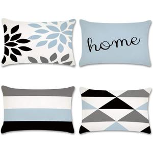 YeeJu Set of 4 Geometric Decorative Throw Pillow Covers Cotton Linen Square Cushion Covers Outdoor Couch Sofa Home Pillow Cases 12x20 Inch