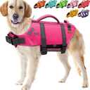 EMUST Dog Life Jacket, Dogs Life Vests for Swimming, Beach Boating Pool with High Buoyancy, Bright Color Dog Flotation Vest, BrightPink, L