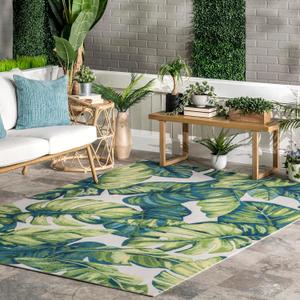 nuLOOM Lisa Floral & Paisley 5x8 Indoor/Outdoor Area Rug for Living Room Patio Deck Front Porch Kitchen, Green Multicolor/Ivory