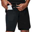 Pinkbomb Men's 2 in 1 Running Shorts Gym Workout Quick Dry Mens Shorts with Phone Pocket (Black, XX-Large)