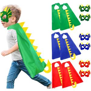 iROLEWIN Dinosaur-Capes-Costume for Kids Dragon Masks Dino-Party-Favors 6 Pack Toddlers Boys Dress-up Costumes Role Play Gift (Red Green Blue)