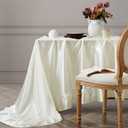 Vonty Ruffle Tablecloth White Satin Tablecloth - 60" x 120", Silky Table Cloth Rectangle Scalloped Table Cloth Farmhouse Tables Cover Silk Tablecloths Vintage Tables Skirt for Kitchen Dining
