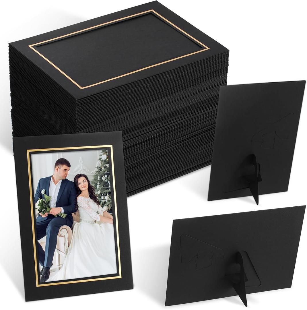 Tenceur 100 Pcs Graduation Paper Picture Frames with Easel 4 x 6 Inch Cardboard Photo Frame Standing Kids Art Photo Cards Bulk for DIY Crafts Collage Display Classroom Wedding(Black)