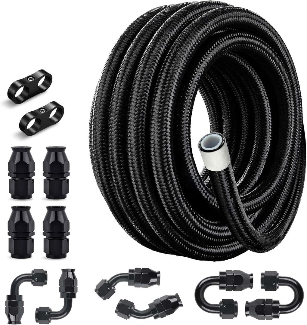 EVIL ENERGY 8AN PTFE Fuel Line Kit,E85 Nylon Braided Fuel Hose 20FT AN8 PTFE Fuel Line Hose(12/32 Inch ID) (Black) EVIL ENERGY 8AN PTFE Fuel Line Kit,E85 Nylon Braided Fuel Hose 20FT AN8 PTFE Fuel Line Hose(12/32 Inch ID) (Black)