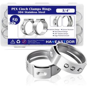 50PCS 3/4inch PEX Cinch Crimp Clamp Rings 304 Stainless Steel Single Ear Hose Clamps HE062-3/4