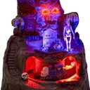 innodept12 Animated Halloween Small Village House - Moving Train and Skull Ghosts Tombstones Figurines with Pre-Lit Spooky Voice, Battery Operated, Not Including