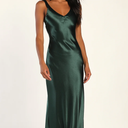 Lulus Perfectly Classy Emerald Green Satin Strappy Maxi Dress, Green, XXS