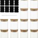 12 Packs Round Spice Jars with Label, 8oz Stackable Airtight Food Storage Containers, Practical Small Glass Jars to Go for Cookie, Coffee, Yogurt, Overnight Oats, Sugar, qtip, cotton balls and Candle
