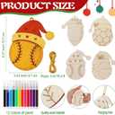 Novabright 24 Pcs Sport Ball Wooden Christmas Ornaments Unfinished, 4 Styles DIY Wood Slices Ornaments with Color Markers Ropes Christmas Tree Hanging Decoration to Paint for Sport Theme Craft Gifts