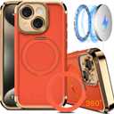 COOLQO for iPhone 14 Case 6.1'' Upgraded 360 Spin Magnetic Stand [Compatible with Magsafe][Military Grade Drop Protection] Shockproof Protective Phone Holder Cover for iPhone 14, Orange Gold
