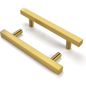 goldenwarm 6 Pack Gold Cabinet Handles Brushed Brass 4 Inch Pulls for Drawers Gold Kitchen Hardware - LS1212GD102 Modern Brass Door Pulls Handles, 102mm(4 inch) Hole Centers (Brushed Gold)