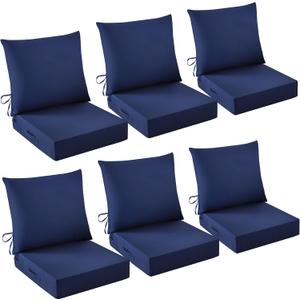 Outdoor Chair Cushions, 24 x 24 Inch Outdoor Cushion for Patio Furniture, Patio Chair Cushion, Waterproof & Fade Resistant Deep Patio Furniture Cushions Set with Handle and Ties, Navy Blue (Set of 6), 24*24+5.75/25*22.5