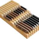 Bamboo In-Drawer Knife Block for 19 Knives(Not Included), Knife Drawer Organizer,Knife Holder Countertop,Block Knife Storage Organizer for Kitchen