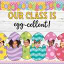 Gueevin 91 Pcs Easter Egg Bulletin Board Decoration Kit Our Class is Egg-cellent Wall Cutouts Classroom Decor with 140 Glue Points for Photo Easter Holiday Teacher School Office Chalkboard Supplies