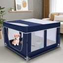 Dog Playpen 42  42 inch, Puppy Playpen with Removable Roof, 25 Height Pet Playpen with Zipper Door for Small Dogs and Small Animals, Dog Fence Indoor & Outdoor (Navy Blue)