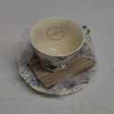 Blue Rose Toile Fine Porcelain Tea Cup and Saucer, Black White and Gold