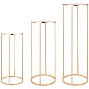 Lykvrii Cylinder Pedestal Stand for Party Metal 3pcs, Cilindros Para Decoraciones De Fiestas, Round Cake Pedestal Tables for Wedding Display, Ecent Decor, Floral Plant, Birthday Backdrop- Gold