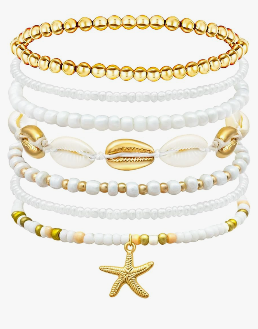 Shell Summer Beach Bracelets for Women Seashell Bracelets Boho Layered Beaded Bracelets Set Starfish Bracelets Handmade Stretch Bracelets Summer Beach Jewelry Accessories Gifts