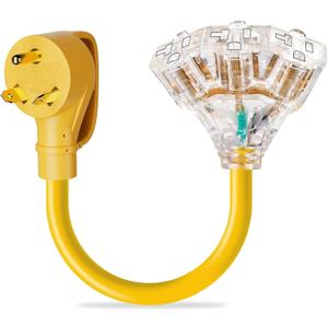 30 Amp to 110V 20 Amp RV Power Adapter, NEMA TT-30P Male to 3x5-15R/20R Household Outlets Splitter with LED Indicator, 3-Way 120V Electrical Y Adapter for RV Camping, Trailers, Home Garage Use