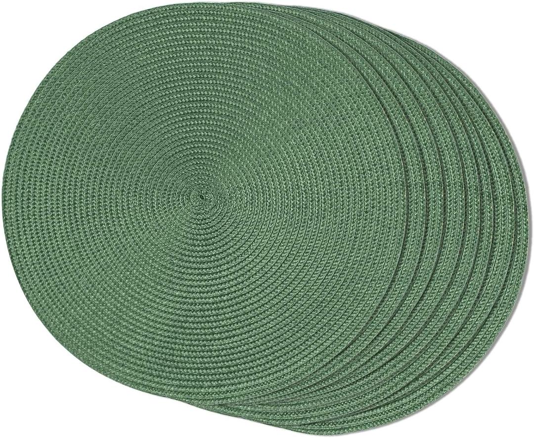 FunWheat Round Braided Placemats Set of 8 Place Mats for Dining Table Woven Washable Non-Slip Table Mats 15 Inch(Green,8pcs)