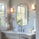 ANDY STAR Oval Bathroom Mirror, 24x36 Inch Scalloped Wall Mirror, Modern Brushed Gold Wavy Mirror, Anti-Rust Brass Metal Mirror for Bathroom Hang Vertical or Horizontal