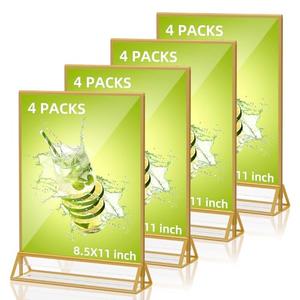 PPH-Sisy Acrylic Sign Holder 8.5X11 Double Sided Clear Display Stand, Gold Plastic Display Stand for Home Office Shop Restaurant (4pcs)