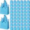 Zhanmai 100 Pcs 4.7 x 2.4 x 3.9 Inch Mini Gift Bags Bulk with Tissue Paper Kraft Paper Bag with Handle Gift Tag for Birthday Party, Valentines Day, Baby Shower, Wedding, Mother's Day (Light Blue)
