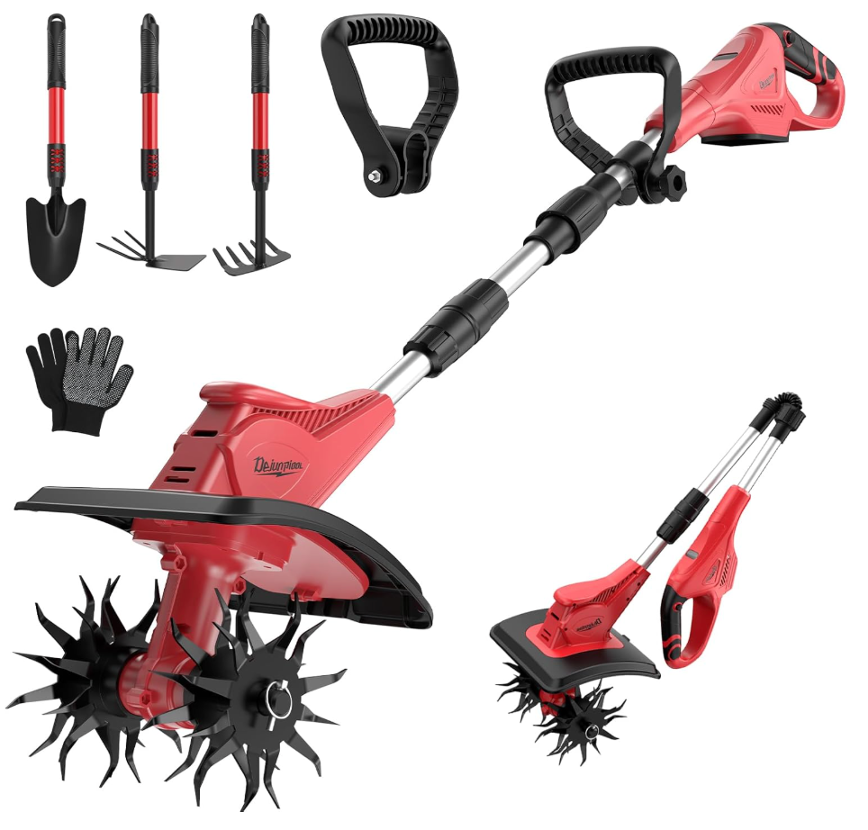 Cordless Tiller Cultivator Compatible with Milwaukee 18V Battery(Tool Only), Folding Electric Rototiller for Garden with 40 Steel Tines 310RPM, 9.1in Tilling Width and 6.3in Depth
