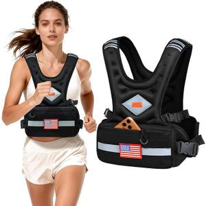 Weighted Vest Woman & Men, 6-10lb/8-20lb/8-30lb Adjustable weighted Vest With Pockets & Reflective Strips for Walking, Running, Hiking,Rucking, Workout, Strength Training