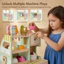 Giant bean Wooden Ice Cream Play Set, with Drop-Down Dispenser, Play Kitchen Accessories with Cones, Popsicles, Scoops, Play Money & Menu, Ice Cream Toy for Kids Ages 3+, Birthday