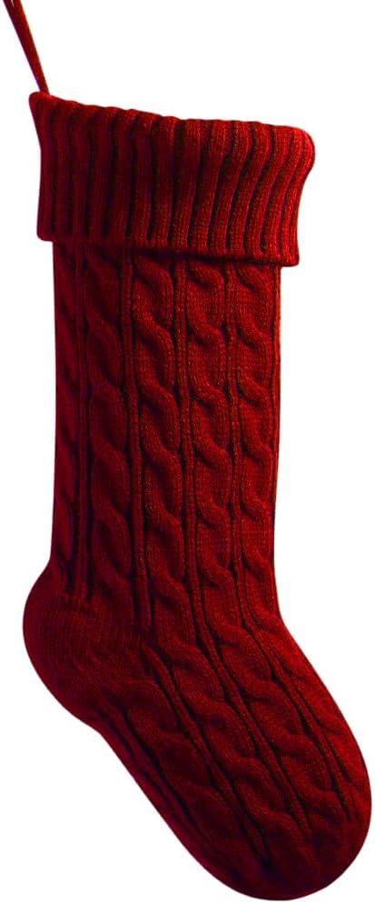 meioro 18 Inches Christmas Stockings, Large Size Cable Knitted Xmas Stocking for Kids, Fireplace Hanging Stockings for Family Holiday Party Decorations (Burgundy)