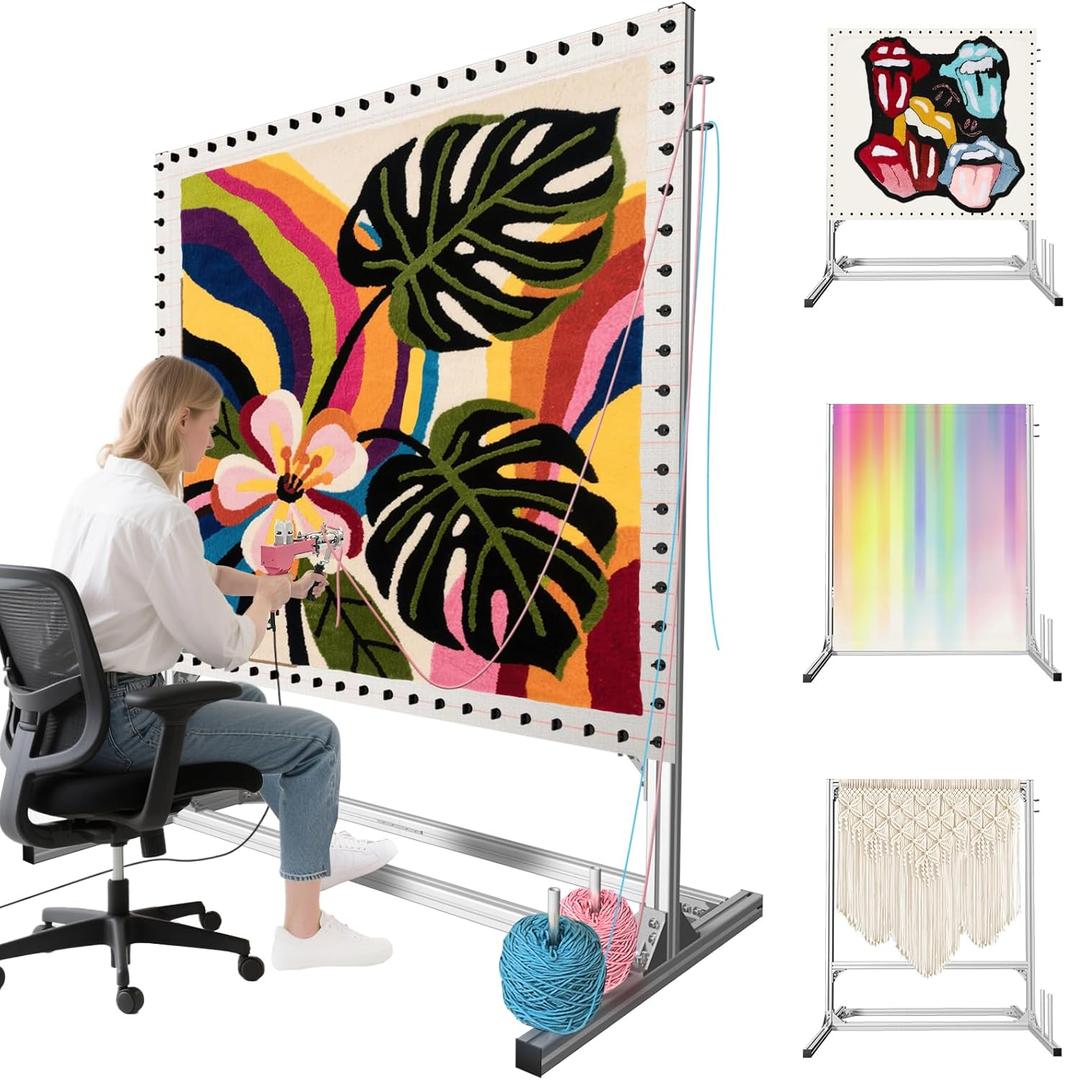 Kerty 70 Inches Extra Large Rug Tufting Frame, Aluminum Metal Tufting Frame Kit for Rug Making, A Safer Tufting Cloth Stand for Tufting Beginners and Lovers