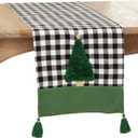 SARO LIFESTYLE Merry Martinique Collection Christmas Tree Design Buffalo Plaid Table Runner, 16" x 72", Green