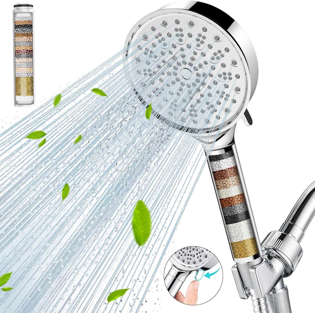 Cobbe Filtered Shower Head with Handheld, High Pressure 6 Spray Mode Showerhead with Filters, Water Softener Filters Beads for Hard Water - Remove Chlorine - Reduces Dry Itchy Skin, Chrome