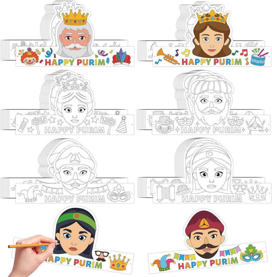 2 x Color Your Own Cartoon Coloring Crowns Adjustable DIY Coloring Paper Party Costume Hat Set Elastic Cords Classroom