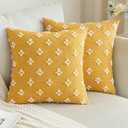 ANRODUO Pack of 2 Yellow Boho Decorative Throw Pillow Covers with Tufted Rhombic Jacquard for Spring Room Decor Boho Pillow Covers Decorations 18x18 Cute and Soft Pillowcase for Couch Sofa Living Room