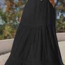 Aoudery Maxi Skirts for Women Flowy Boho Casual Long Skirt Western Crochet Cotton High Waisted Ruffle Tiered Fall Outfit (Black)