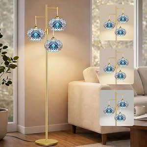 ILLMTW Turkish Floor Lamp For Living Room, Bedroom, Moroccan Tiffany Standing Lamp Mosaic Stained Glass Lamps Dimmable Mid Century Tall Lamps Unique Tree Gold Vintage Retro Floor Lights Boho Style Decor