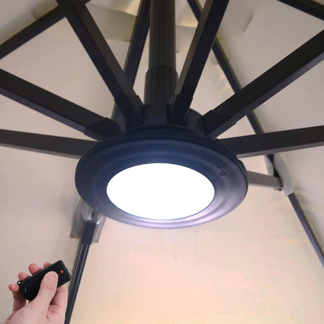 Umbrella Lights with Remote, Rechargeable Patio Cantilever Umbrella Lights with 3 Brightness Modes, for Offset Patio Umbrella in Outdoor & Garden (Black)
