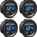 Frienda 4 Pieces DC 12V Car Voltage Gauge LED Display Waterproof Voltmeter Digital Round Panel Voltmeter Compatible with Vehicle Motorcycle Truck Camper Caravan ATV UTV Car Boat (Blue)