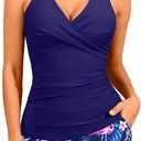 Women Tankini Swimsuits with Shorts - Two Piece Tummy Control Bathing Suits Top with Two Pockets Bottom Swimwear (X-Large, Flamingo)