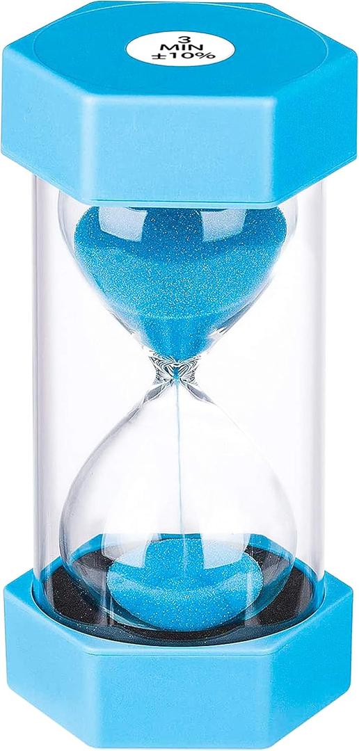 SuLiao Colorful Sand Clock - 3 Minute Timer, Small Blue Plastic Hourglass for Kids, Games, Classroom, Kitchen, Decor
